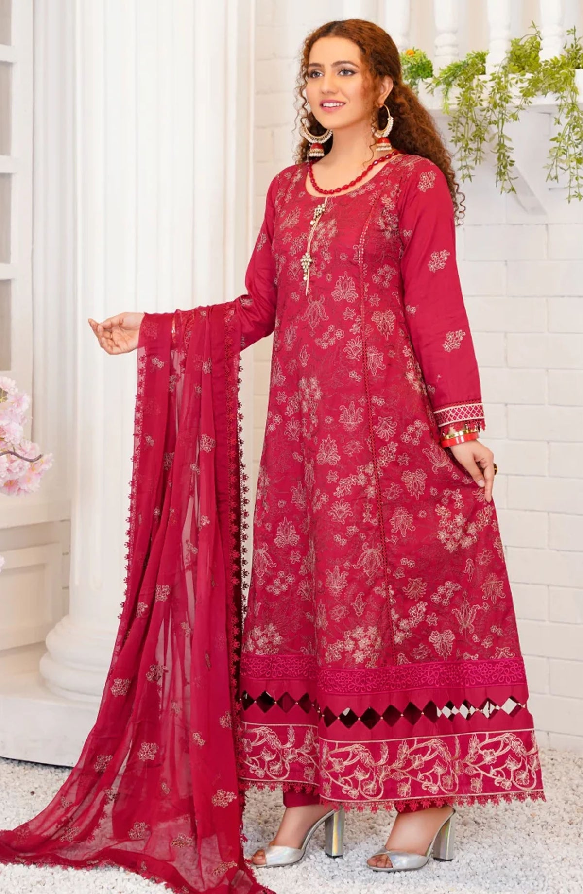 Threads N Weaves Embroidered Lawn Unstitched 3 Piece Suit - L23104 - TNW25CL - Red - Summer Collection