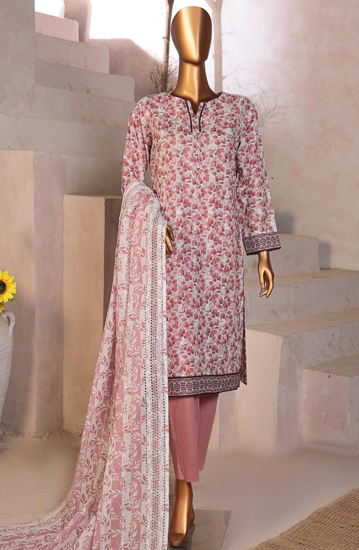 HZ Textile Embroidered Lawn Unstitched 3 Piece Suit - DEC-990 - HZ25EDK - Pink - Summer Collection