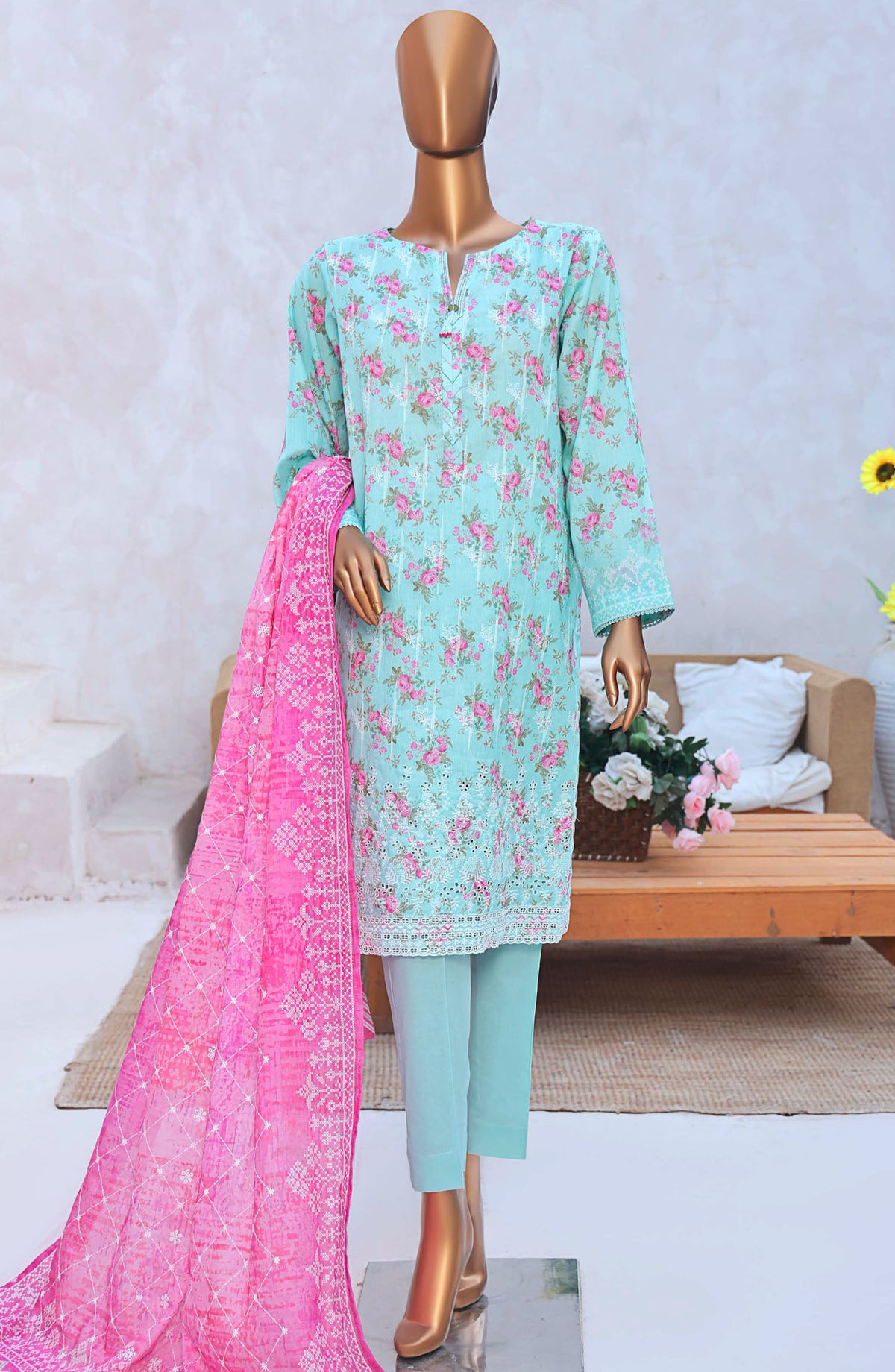 Elite by HZ Textile Chikankari Lawn Unstitched 3 Piece Suit - ELC-232 - HZ25ECL - Blue - Summer Collection