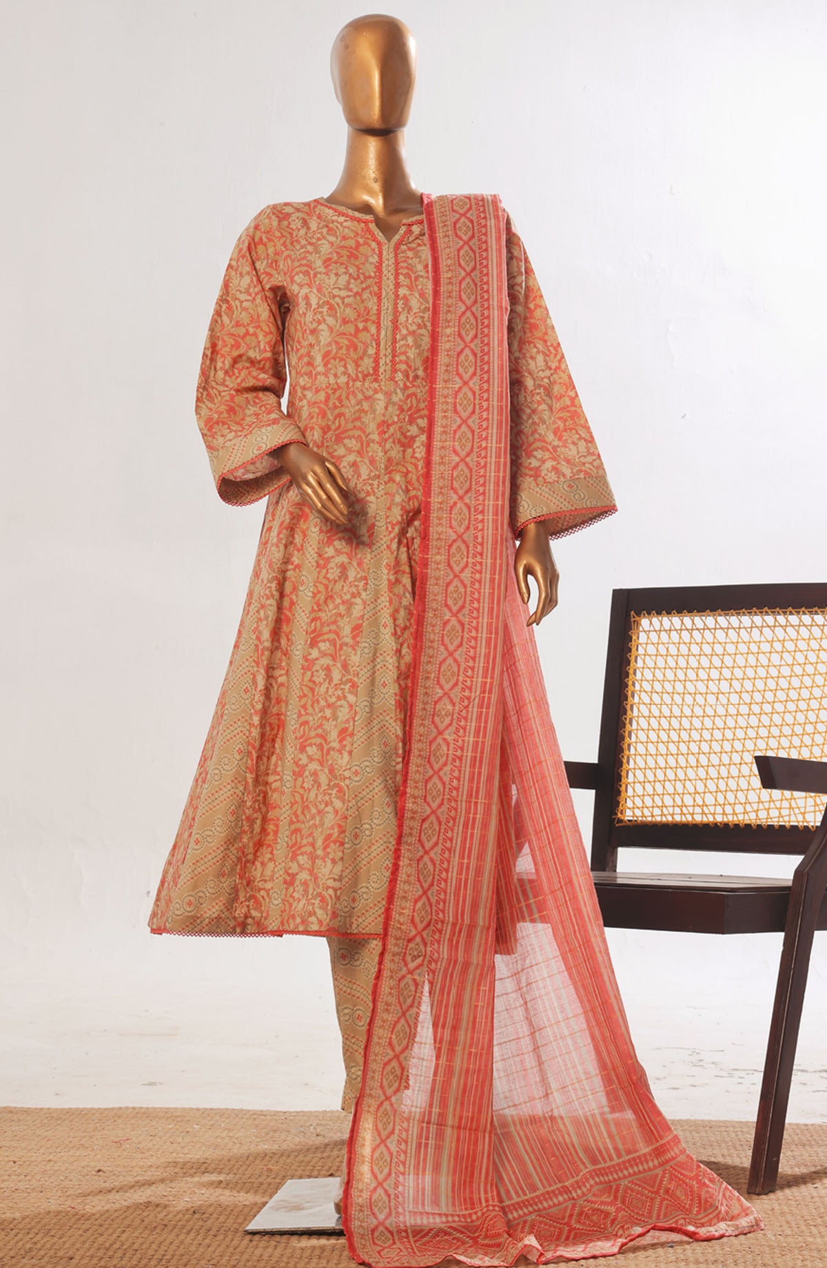 Bin Saeed Printed Lawn Stitched 3 Piece Frock - D-07 - BS25PPFC - Pink - Summer Collection