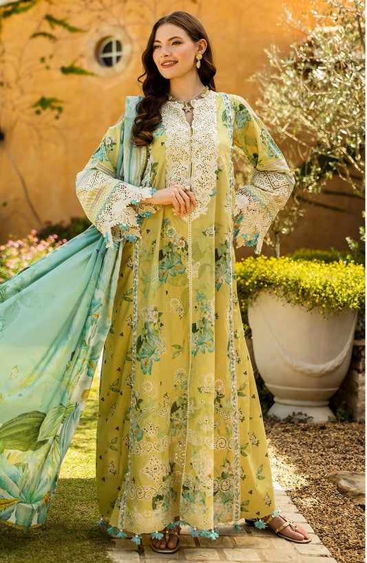 Elaf Chikankari Lawn Unstitched 3 Piece Suit - E L K - 0 7 A Allure - EL25PC - Yellow - Summer Collection