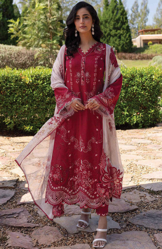 Qline by Qalamkar Chikankari Lawn Unstitched 3 Piece Suit - QM-15 Soha - Q25QL - Red - Summer Collection