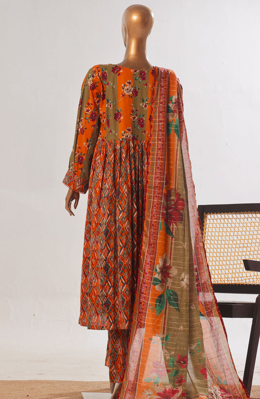 Bin Saeed Printed Lawn Stitched 3 Piece Frock - D-06 - BS25PPFC - Orange - Summer Collection
