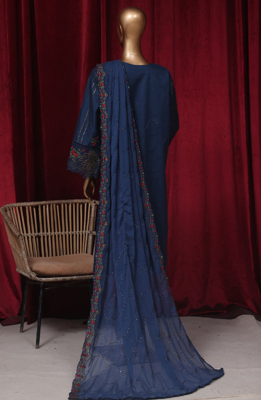 Bin Saeed Embroidered Lawn Stitched 3 Piece Suit - LF-59 - BS25LF - Blue - Summer Collection