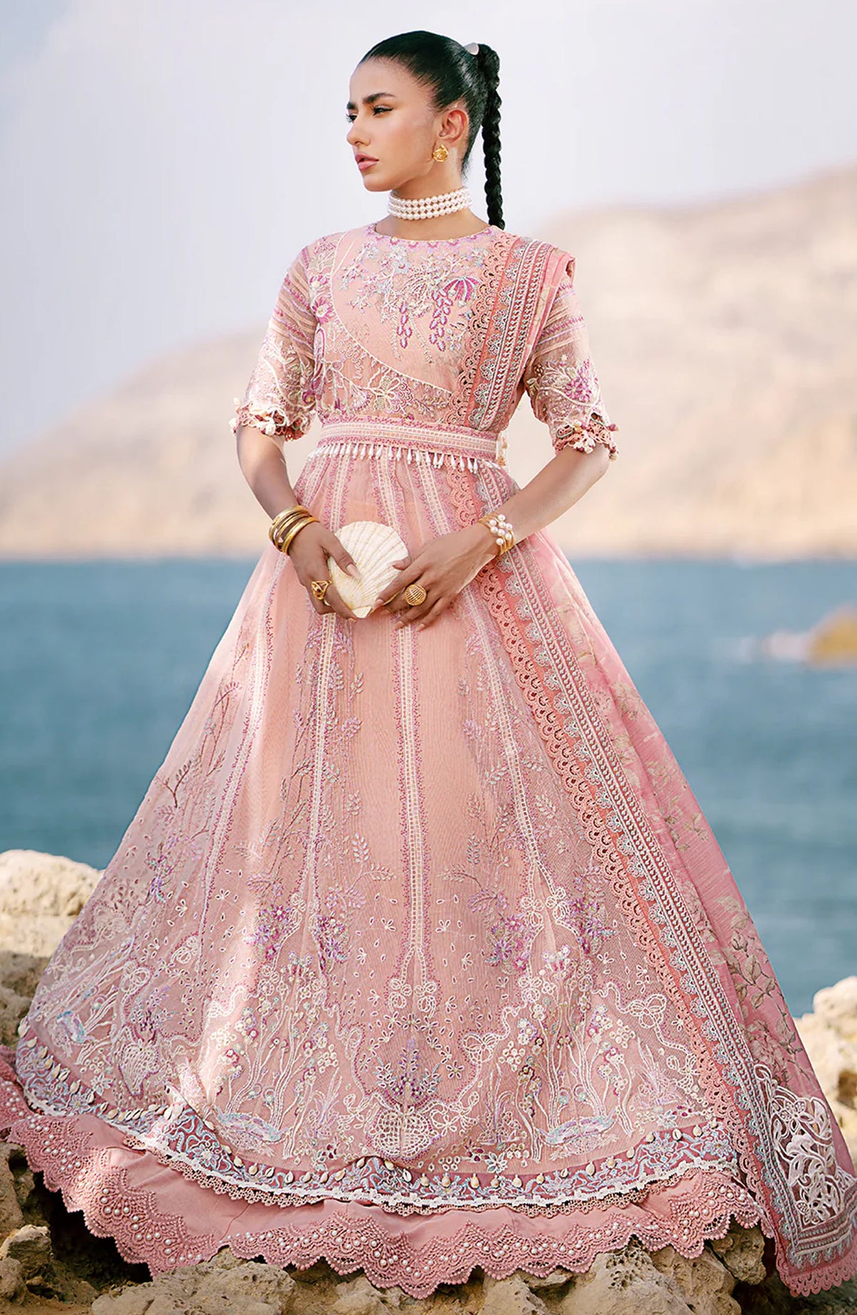 Dastan by AJR Embroidered Net Unstitched 4 Piece - Flair - AJR25DL - Pink - Summer Collection