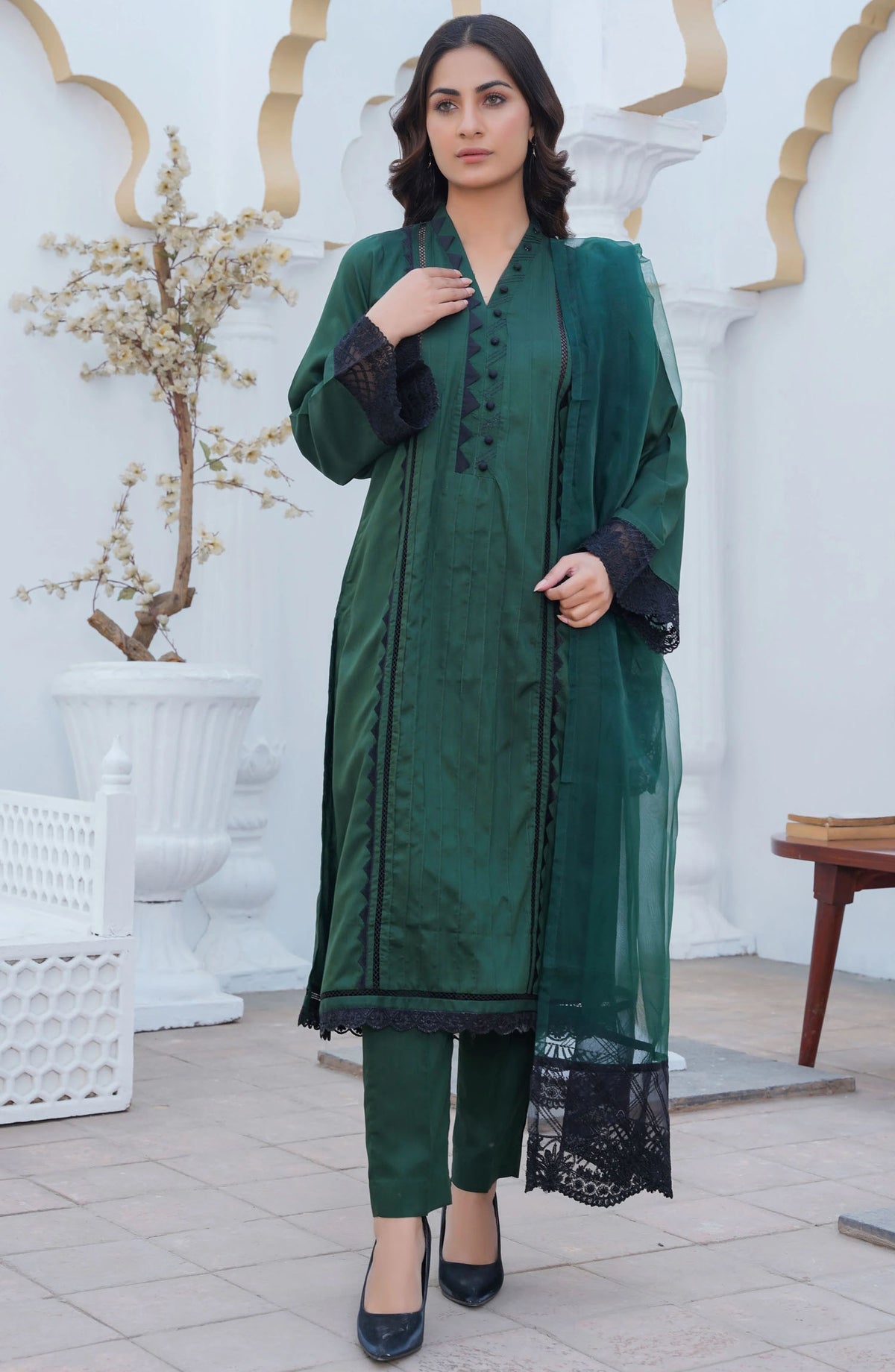 Threads N Weaves Embroidered Viscose Stitched 3 Piece Suit - RTWV24106S - TNW25PV - Green - Winter Collection