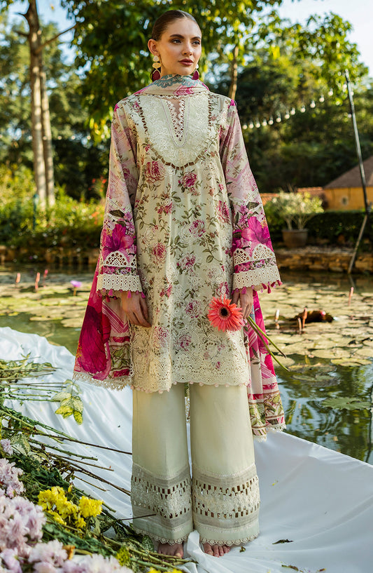 Elaf Chikankari Lawn Unstitched 3 Piece Suit - E L K - 0 6 B Rosses N Whites - EL25PC - White - Summer Collection