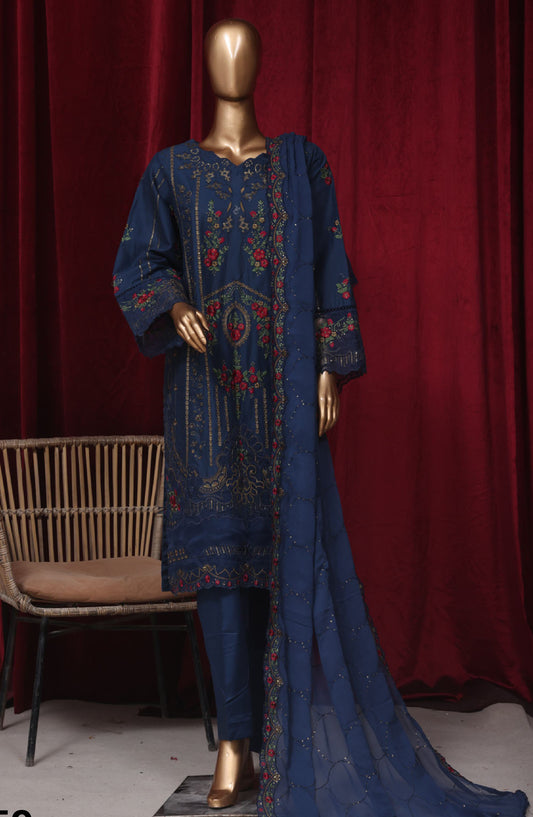 Bin Saeed Embroidered Lawn Stitched 3 Piece Suit - LF-59 - BS25LF - Blue - Summer Collection