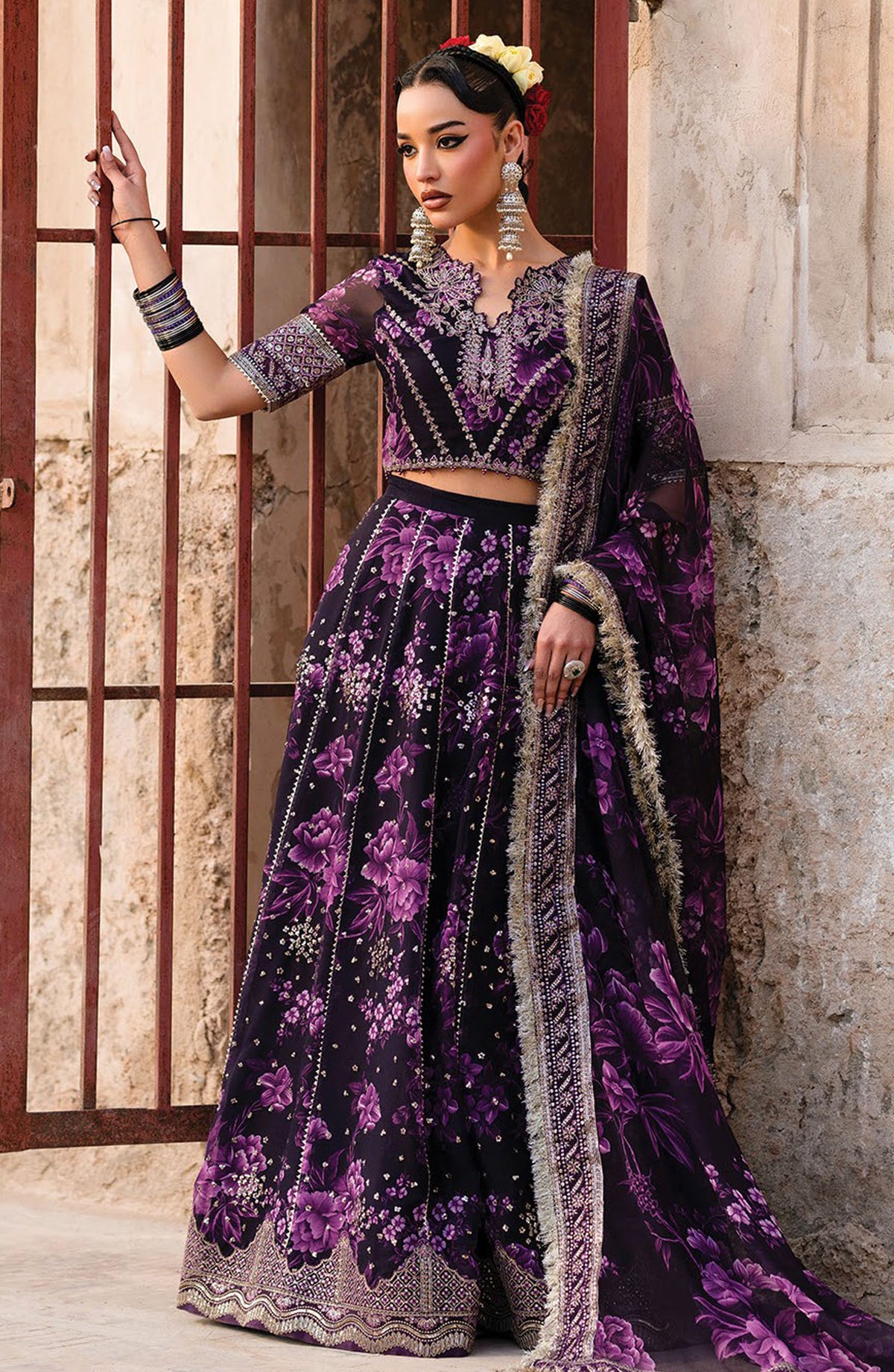 Rumi by Xenia Embroidered Chiffon Unstitched 3 Piece Suit - D-08 Kesar - XF25RF - Black - Wedding Collection