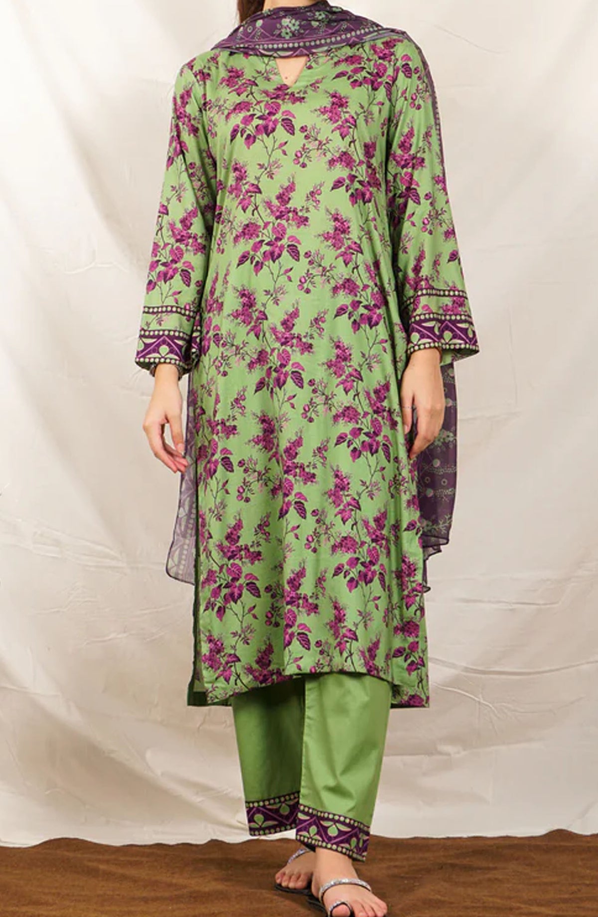 Pret Diaries Printed Cotton Stitched 3 Piece - 50120 - PD25SC - Green - Summer Collection