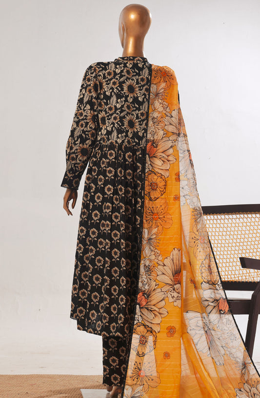Bin Saeed Printed Lawn Stitched 3 Piece Frock - D-05 - BS25PPFC - Black - Summer Collection