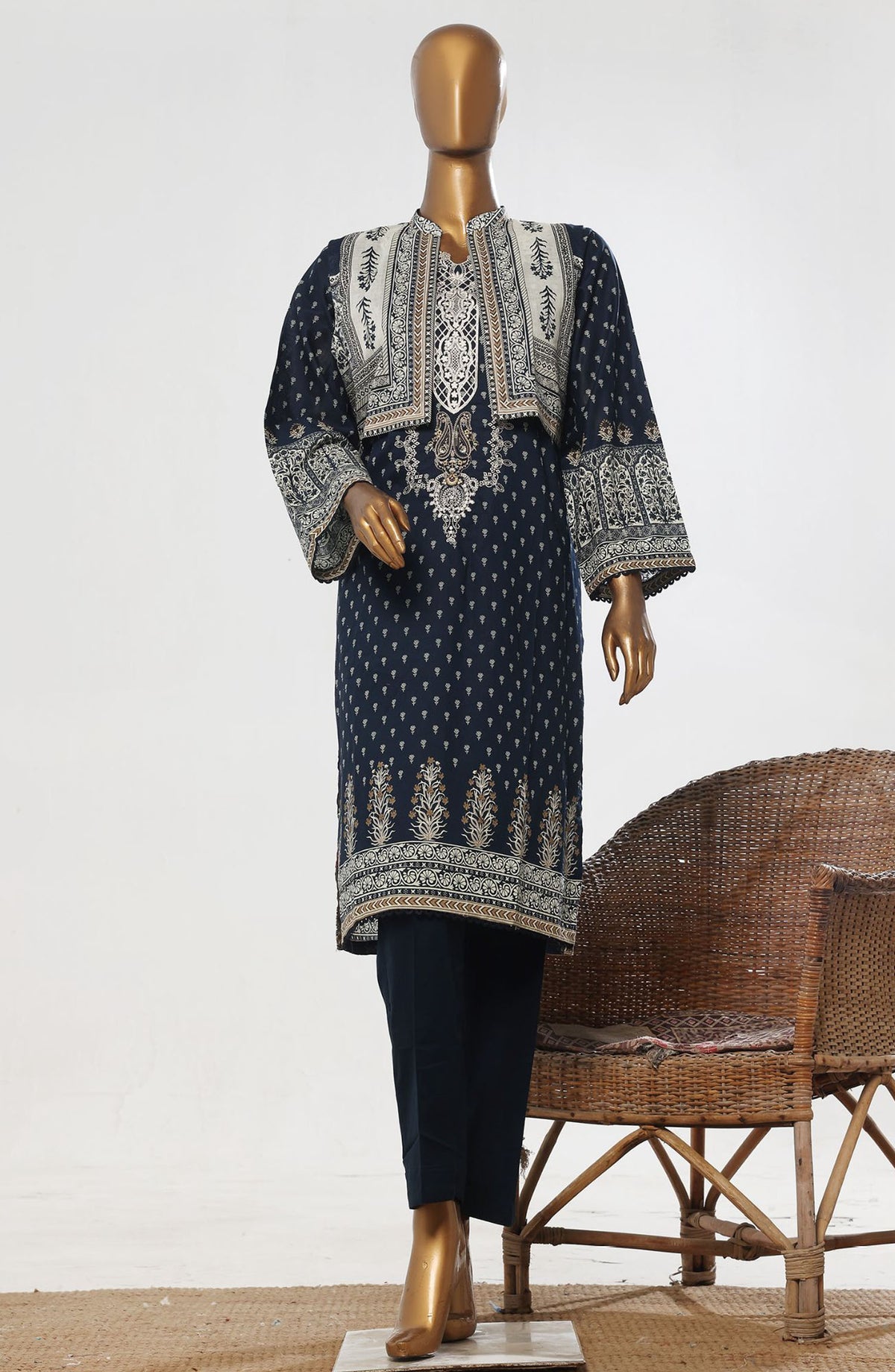 Bin Saeed Embroidered Lawn Stitched 3 Piece Suit - D-02 - BS25ECL - Blue - Summer Collection