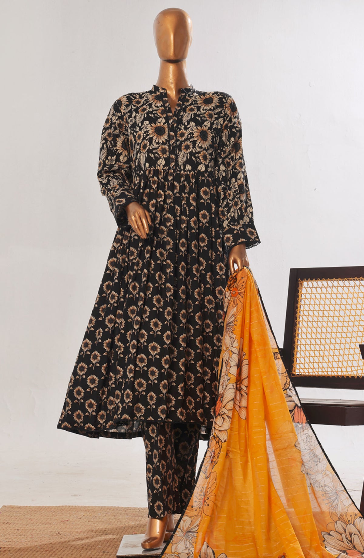 Bin Saeed Printed Lawn Stitched 3 Piece Frock - D-05 - BS25PPFC - Black - Summer Collection