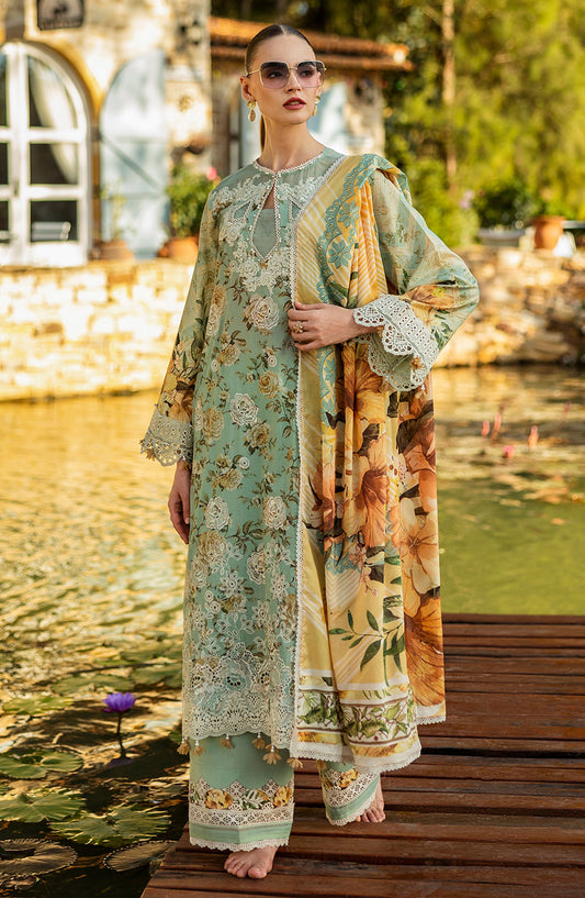 Elaf Chikankari Lawn Unstitched 3 Piece Suit - E L K - 0 6 A Pistachio Dreams - EL25PC - Green - Summer Collection