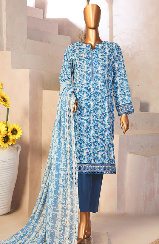 HZ Textile Embroidered Lawn Unstitched 3 Piece Suit - DEC-991 - HZ25EDK - Blue - Summer Collection
