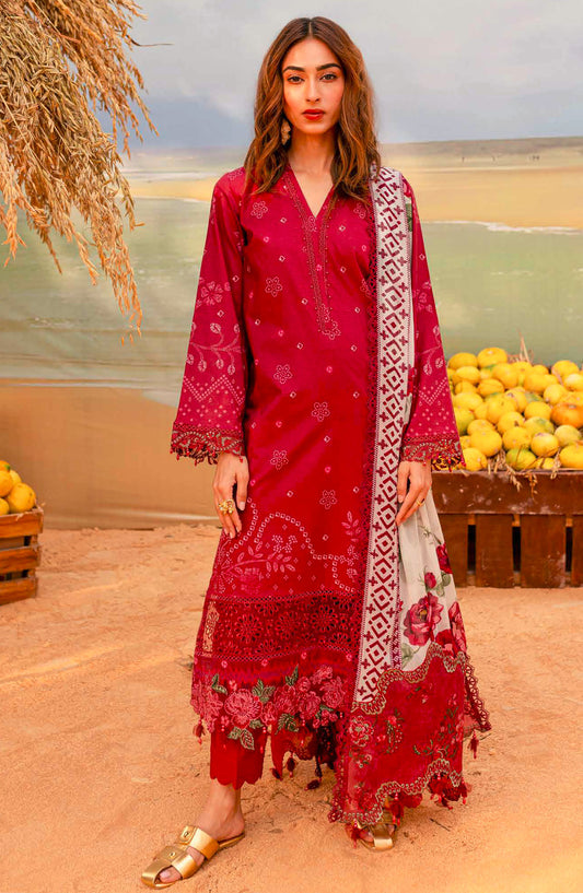 Gardenia by Nureh Embroidered Lawn Unstitched 3 Piece Suit - NSG - 181 - NU25GCL - Red - Summer Collection