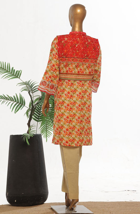 Bin Saeed Embroidered Lawn Stitched 3 Piece Suit - D-01 - BS25ECL - Orange - Summer Collection