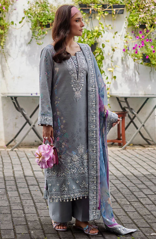 Saffira by Gulaal Chikankari Lawn Unstitched 3 Piece Suit - S-09 Carla - GUL25SL - Grey - Summer Collection
