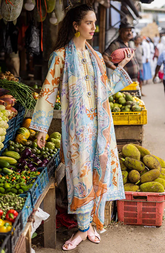Hemline by Mushq Embroidered Lawn Unstitched 3 Piece Suit - MQ25HLD  - Zita - Blue - Summer Collection