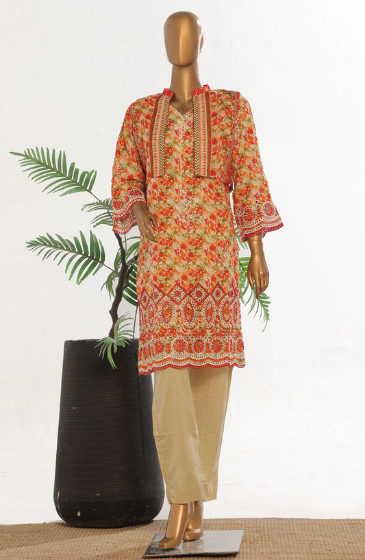 Bin Saeed Embroidered Lawn Stitched 3 Piece Suit - D-01 - BS25ECL - Orange - Summer Collection