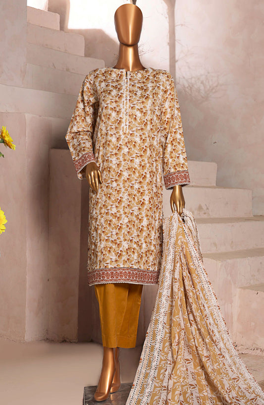 HZ Textile Embroidered Lawn Unstitched 3 Piece Suit - DEC-993 - HZ25EDK - Mustard - Summer Collection