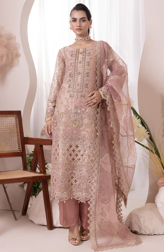 Aaraish by Diara Couture Embroidered Organza Stitched 3 Piece Suit - US-644 ROHEEN - DC25AA - Pink - Formal Collection