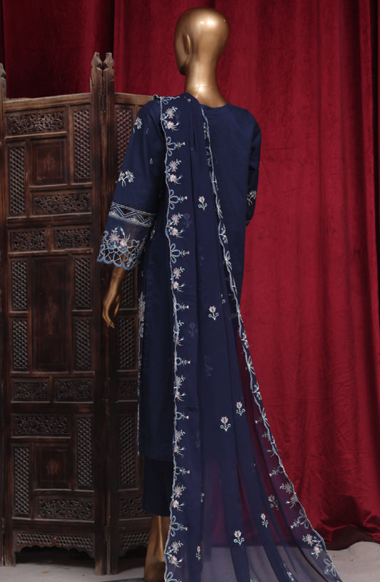 Bin Saeed Embroidered Lawn Stitched 3 Piece Suit - LF-101 - BS25LF - Blue - Summer Collection