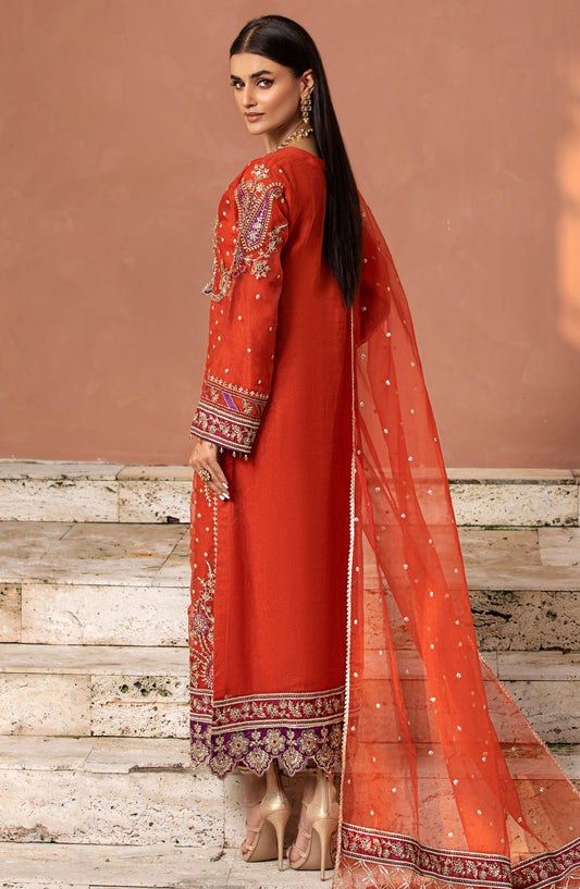 Abrish by Diara Couture Embroidered Organza Stitched 3 Piece Suit - US-582 ZURI - DC25AB - Orange - Formal Collection