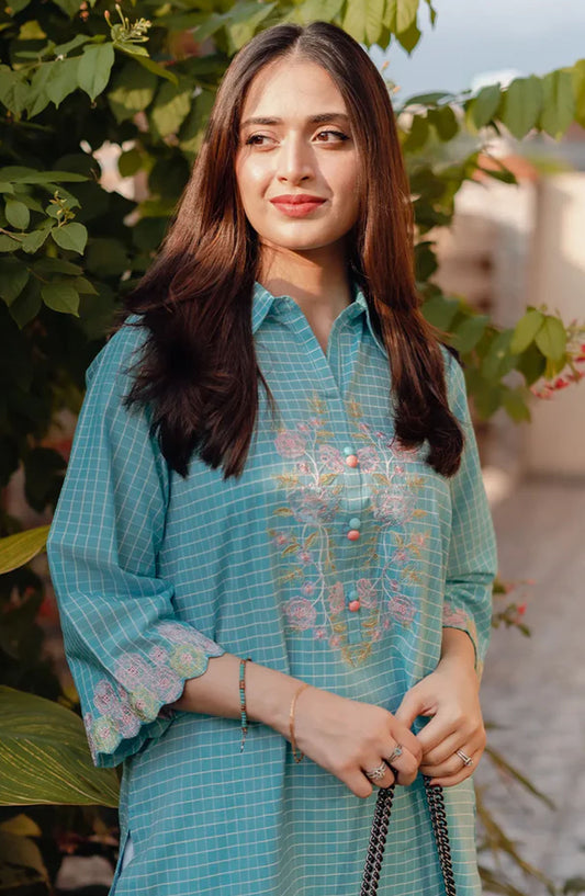 La Rosaa Embroidered Cotton Lawn Stitched 2 Piece Suit - Ayla - LRS25BSP - Blue - Casual Collection
