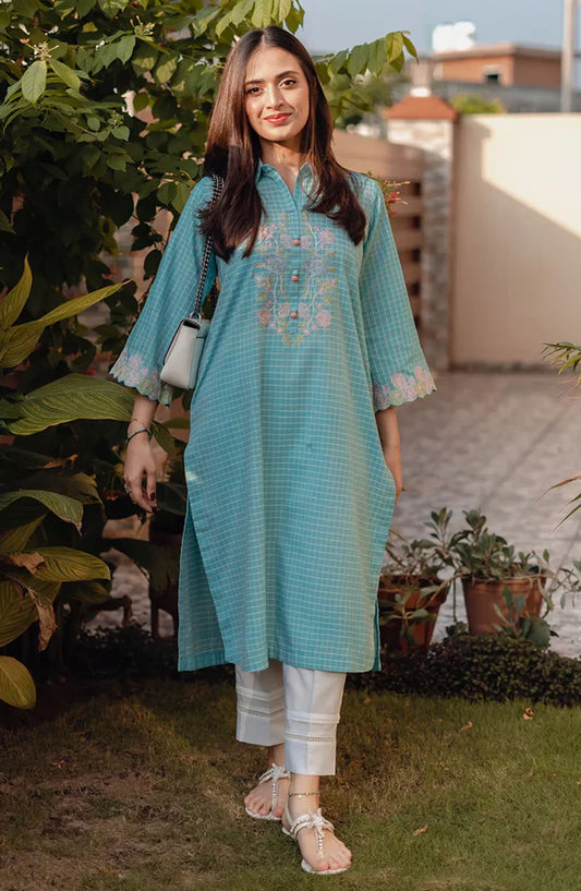 La Rosaa Embroidered Cotton Lawn Stitched 2 Piece Suit - Ayla - LRS25BSP - Blue - Casual Collection