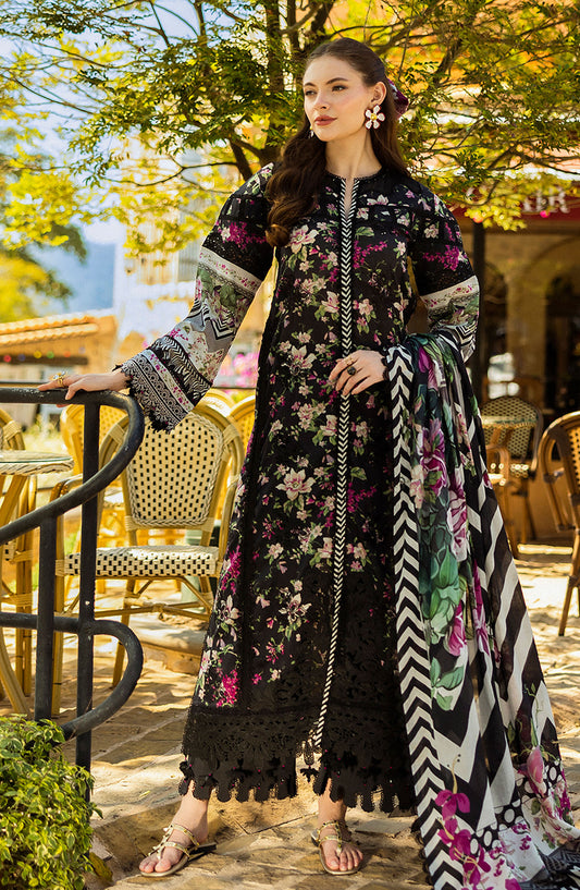 Elaf Chikankari Lawn Unstitched 3 Piece Suit - E L K - 0 5 A Belleza - EL25PC - Black - Summer Collection