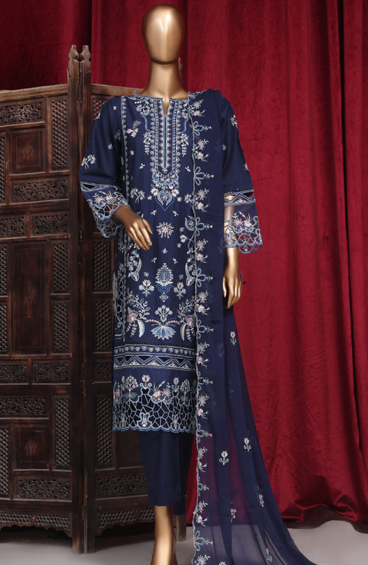 Bin Saeed Embroidered Lawn Stitched 3 Piece Suit - LF-101 - BS25LF - Blue - Summer Collection