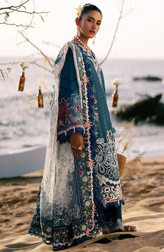 Dastan by AJR Embroidered Lawn Unstitched 3 Piece - Aura - AJR25DL - Blue - Summer Collection