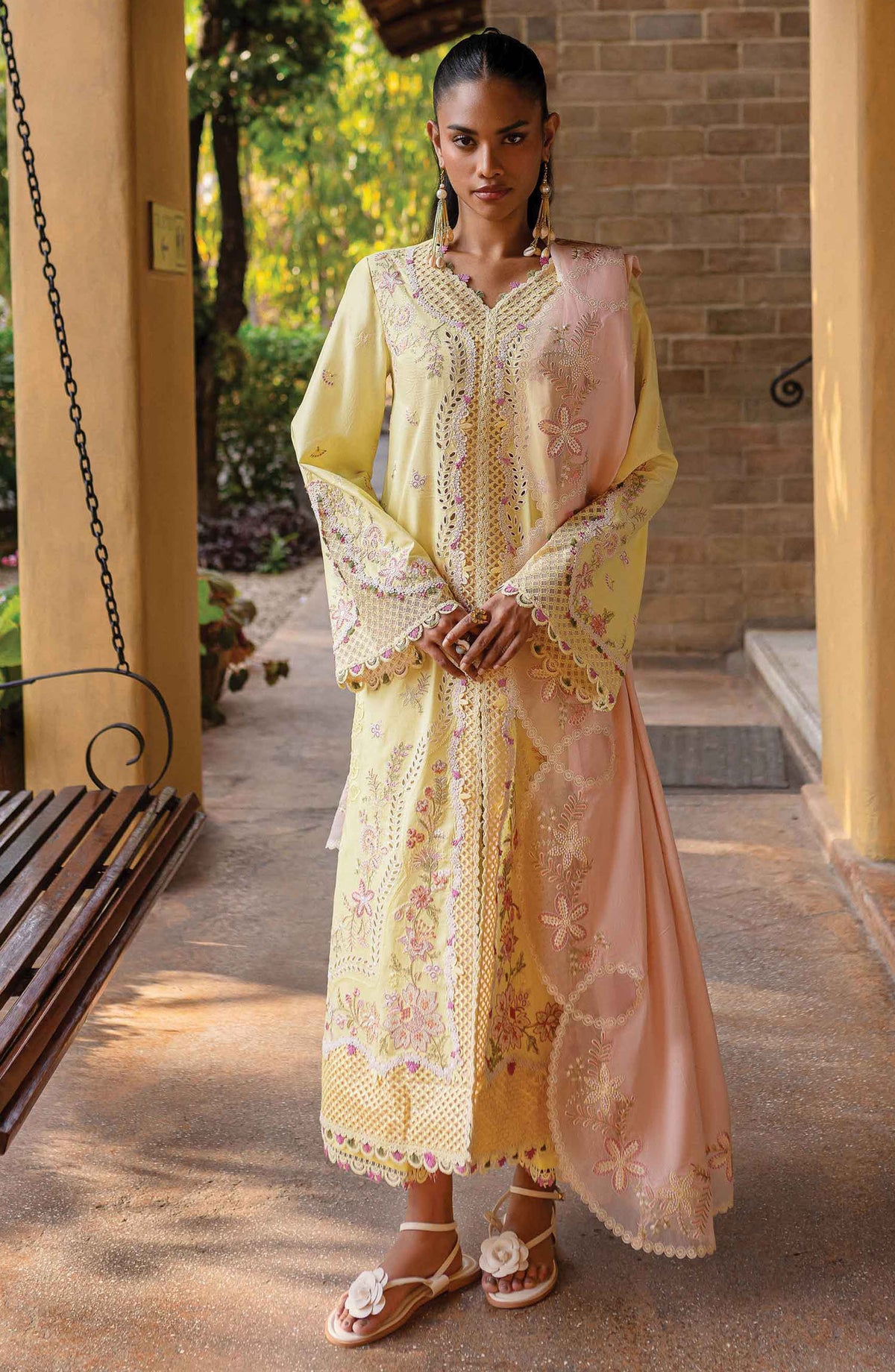 Qline by Qalamkar Chikankari Lawn Unstitched 3 Piece Suit - QM-11 Ina - Q25QL - Yellow - Summer Collection