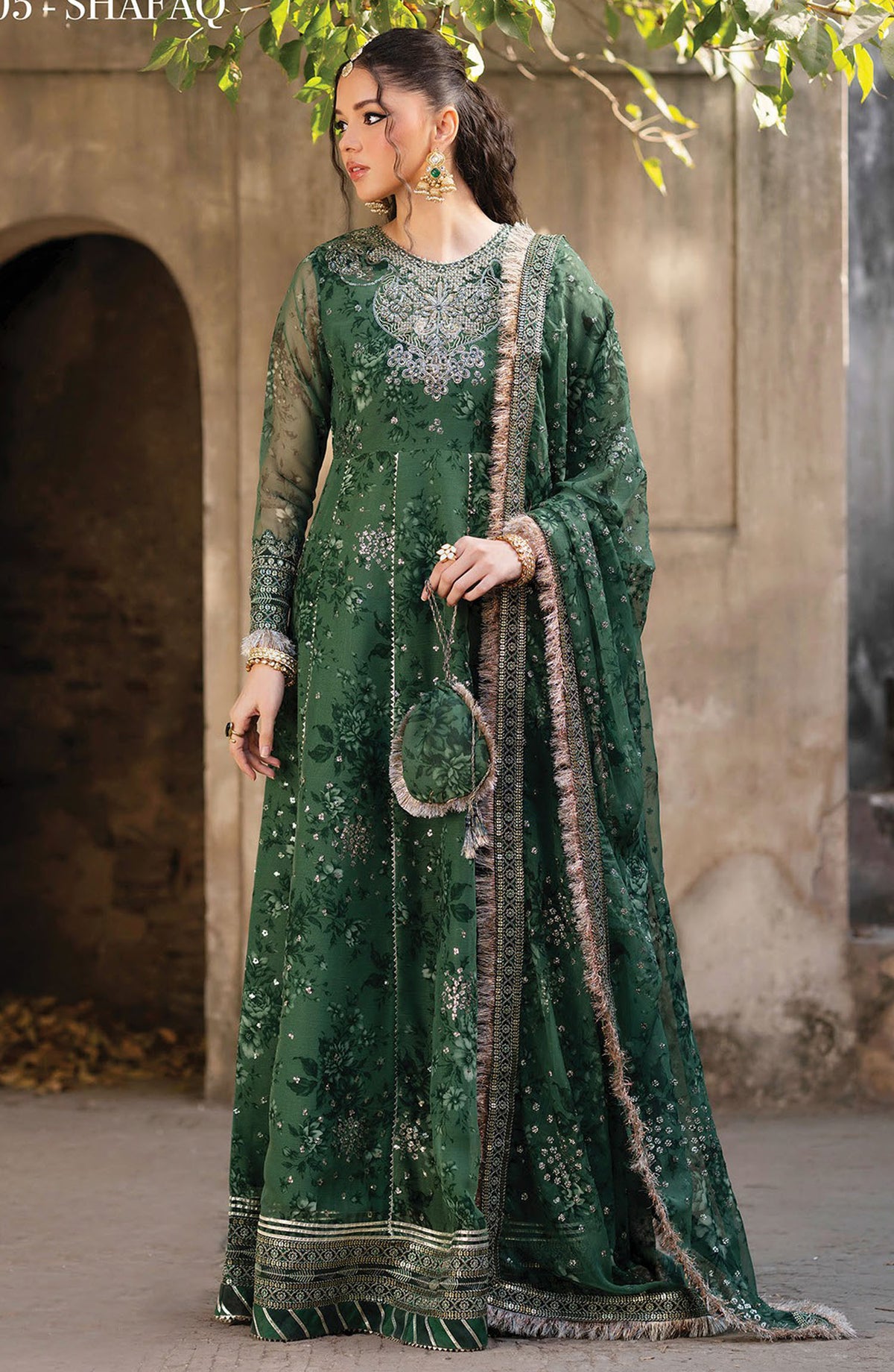 Rumi by Xenia Embroidered Chiffon Unstitched 3 Piece Suit - D-05 Shafaq - XF25RF - Green - Wedding Collection