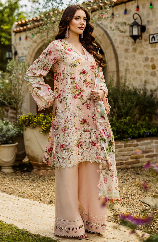 Elaf Chikankari Lawn Unstitched 3 Piece Suit - E L K - 0 4 B True Love - EL25PC - Pink - Summer Collection