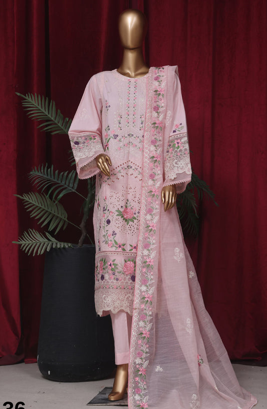 Bin Saeed Embroidered Lawn Stitched 3 Piece Suit - LF-43 - BS25LF - Pink - Summer Collection