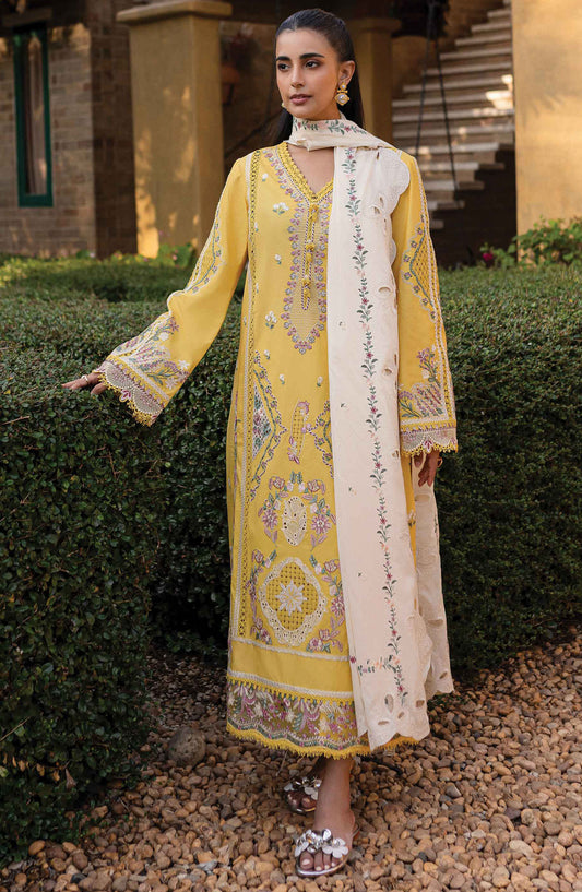 Qline by Qalamkar Chikankari Lawn Unstitched 3 Piece Suit - QM-10 Olena - Q25QL - Yellow - Summer Collection