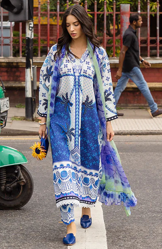 Hemline by Mushq Embroidered Lawn Unstitched 3 Piece Suit - MQ25HLD  - Ksenia - Blue - Summer Collection