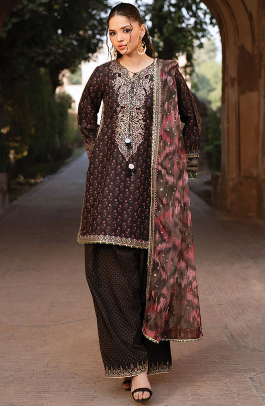 Rumi by Xenia Embroidered Rawsilk Unstitched 3 Piece Suit - D-04 Ruhi - XF25RF - Black - Wedding Collection