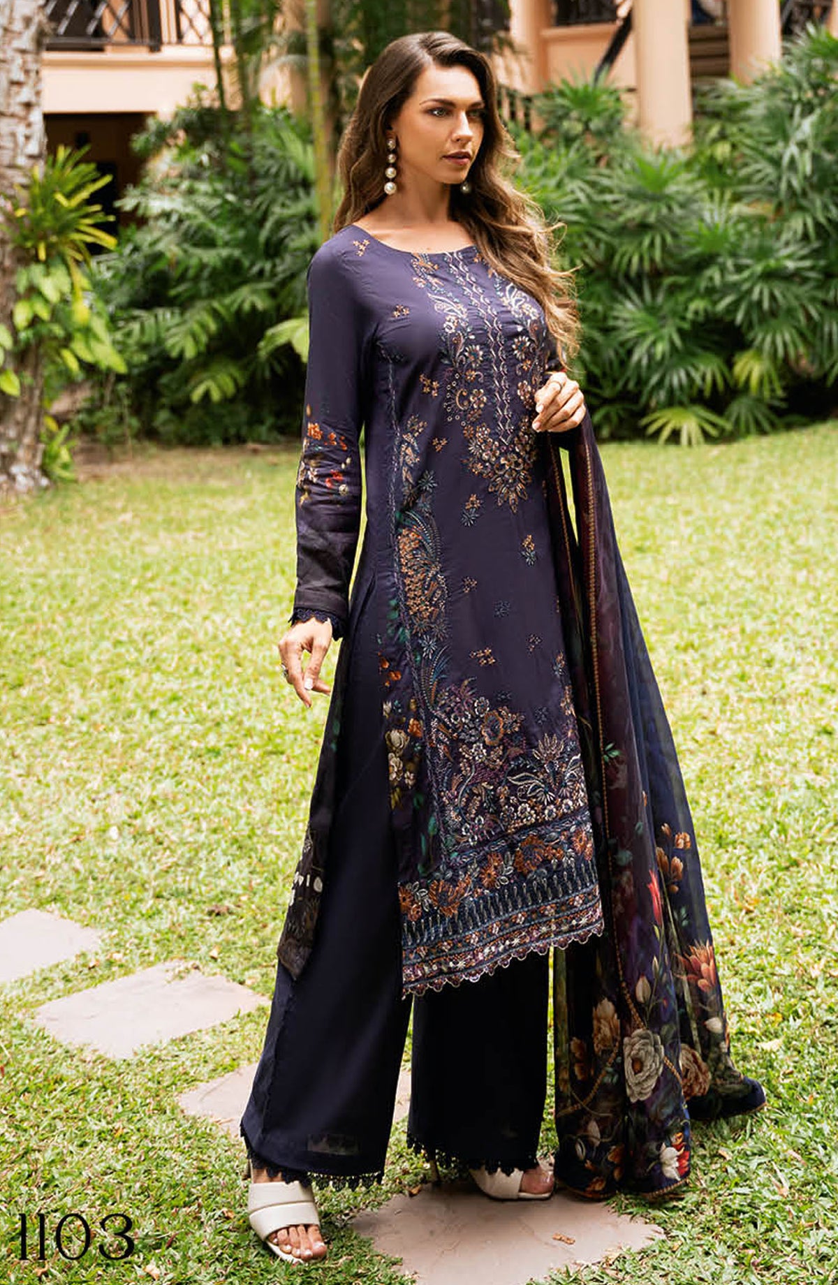 Riwayat by Ramsha Embroidered Lawn Unstitched 3 Piece Suit - Y-1103 - R25RLV11 - Blue - Summer Collection