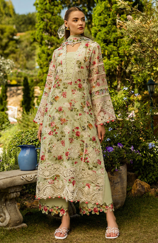 Elaf Chikankari Lawn Unstitched 3 Piece Suit - E L K - 0 4 A Dear Paradise - EL25PC - Green - Summer Collection