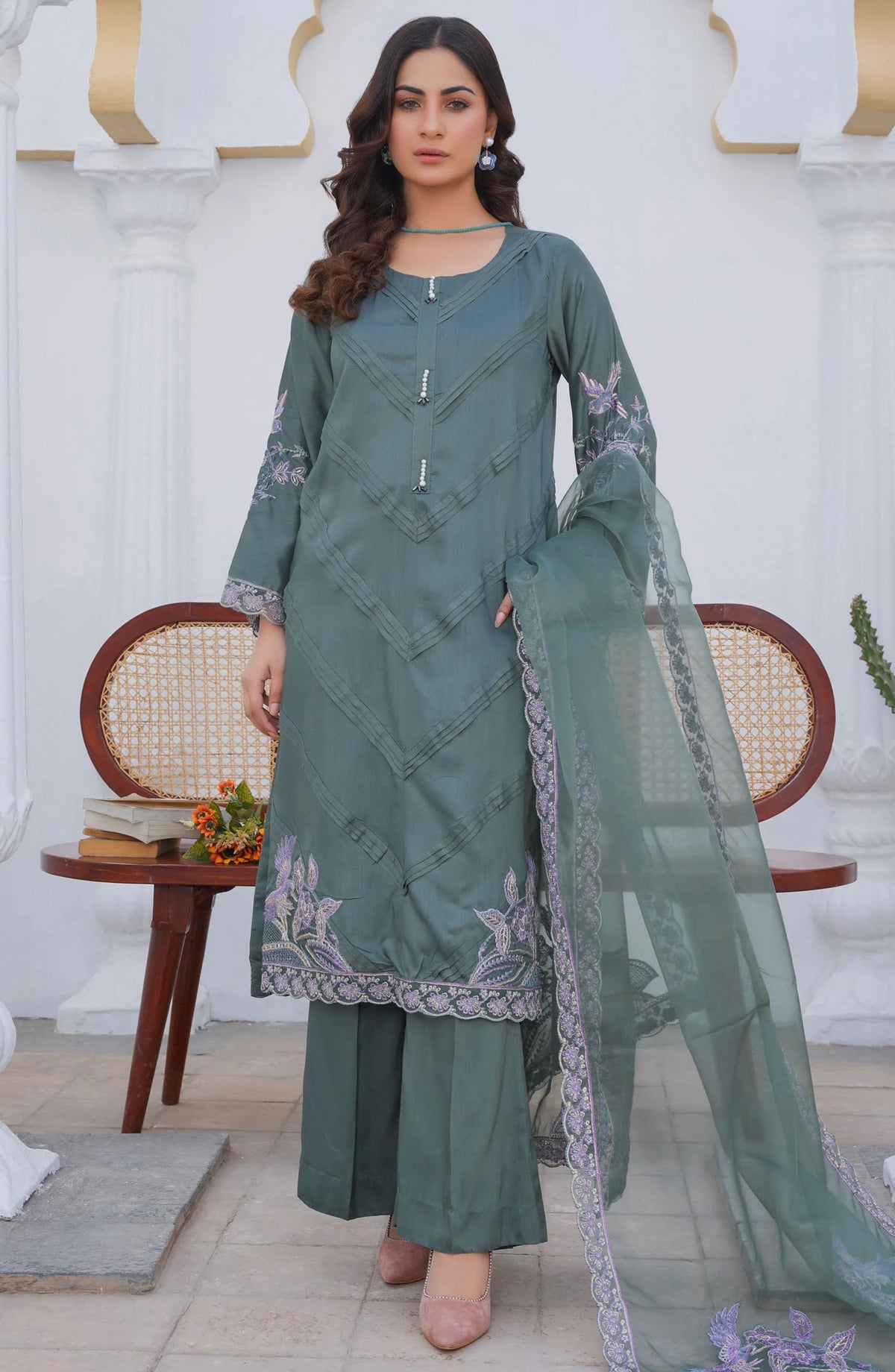 Threads N Weaves Embroidered Viscose Stitched 3 Piece Suit - RTWV24101S - TNW25PV - Green - Winter Collection