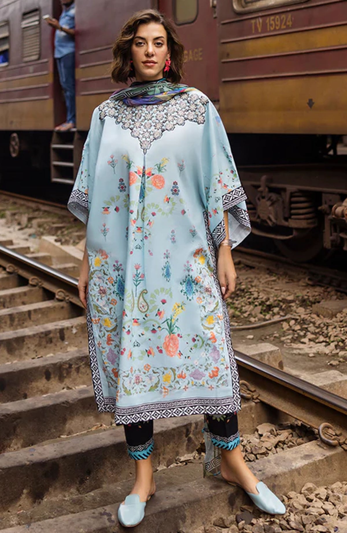Hemline by Mushq Embroidered Lawn Unstitched 3 Piece Suit - MQ25HLD  - Nerina - Blue - Summer Collection