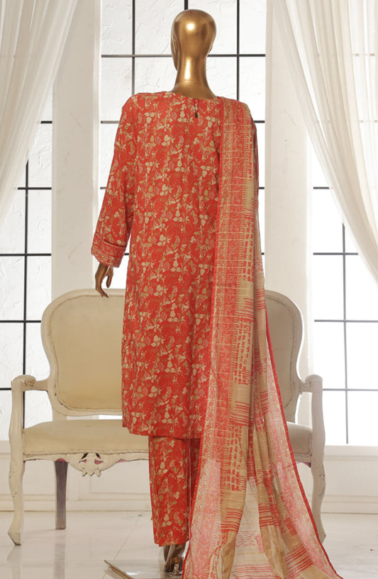 Bin Saeed Printed Lawn Stitched 3 Piece Suit - SM-134 - BS25EPLV2 - Orange - Summer Collection