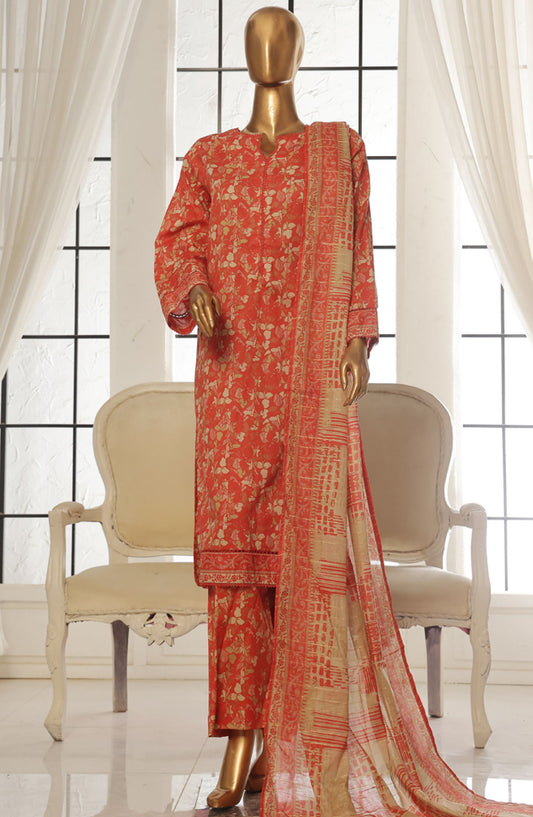 Bin Saeed Printed Lawn Stitched 3 Piece Suit - SM-134 - BS25EPLV2 - Orange - Summer Collection