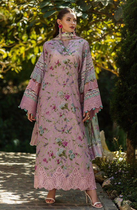 Elaf Chikankari Lawn Unstitched 3 Piece Suit - E L K - 0 3 B Princes Rose - EL25PC - Pink - Summer Collection