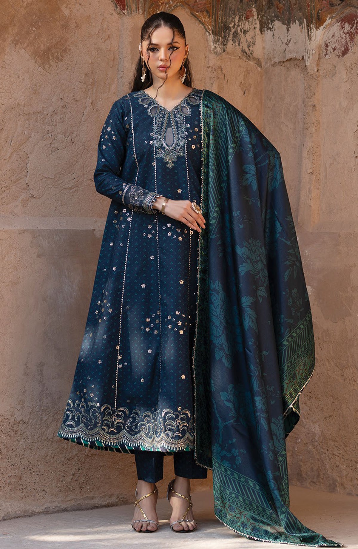 Rumi by Xenia Embroidered Rawsilk Unstitched 3 Piece Suit - D-03 Asmira - XF25RF - Blue - Wedding Collection