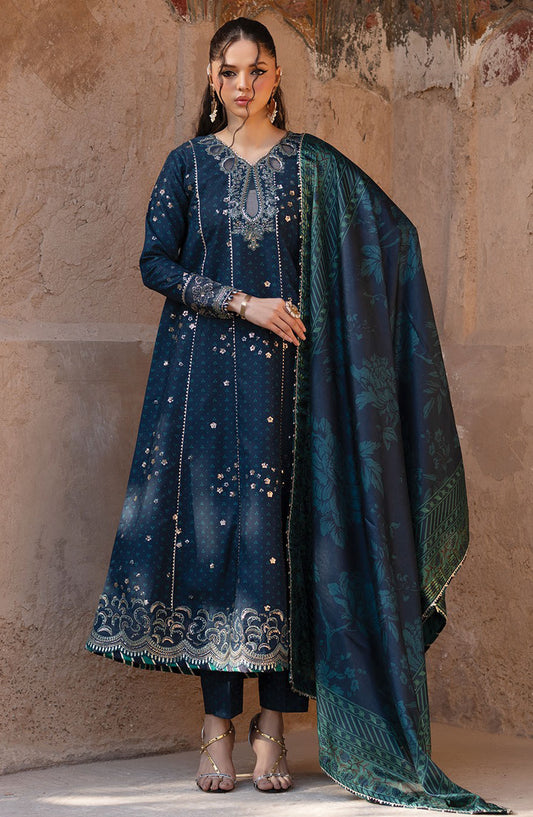 Rumi by Xenia Embroidered Rawsilk Unstitched 3 Piece Suit - D-03 Asmira - XF25RF - Blue - Wedding Collection