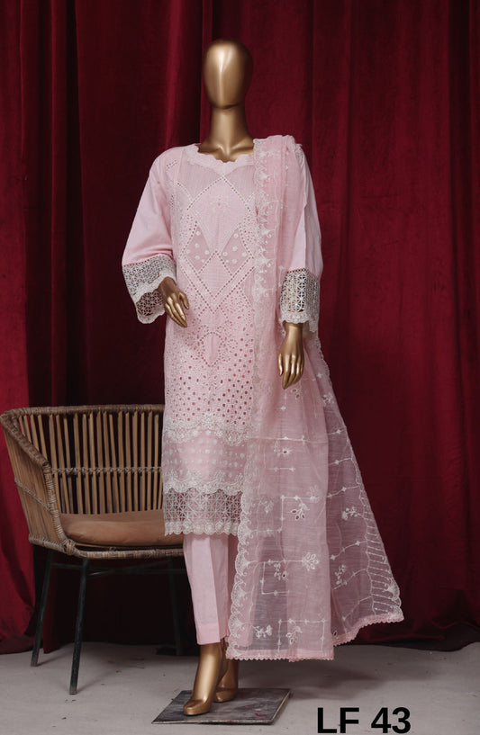 Bin Saeed Embroidered Lawn Stitched 3 Piece Suit - LF43 - BS25LF - Pink - Summer Collection